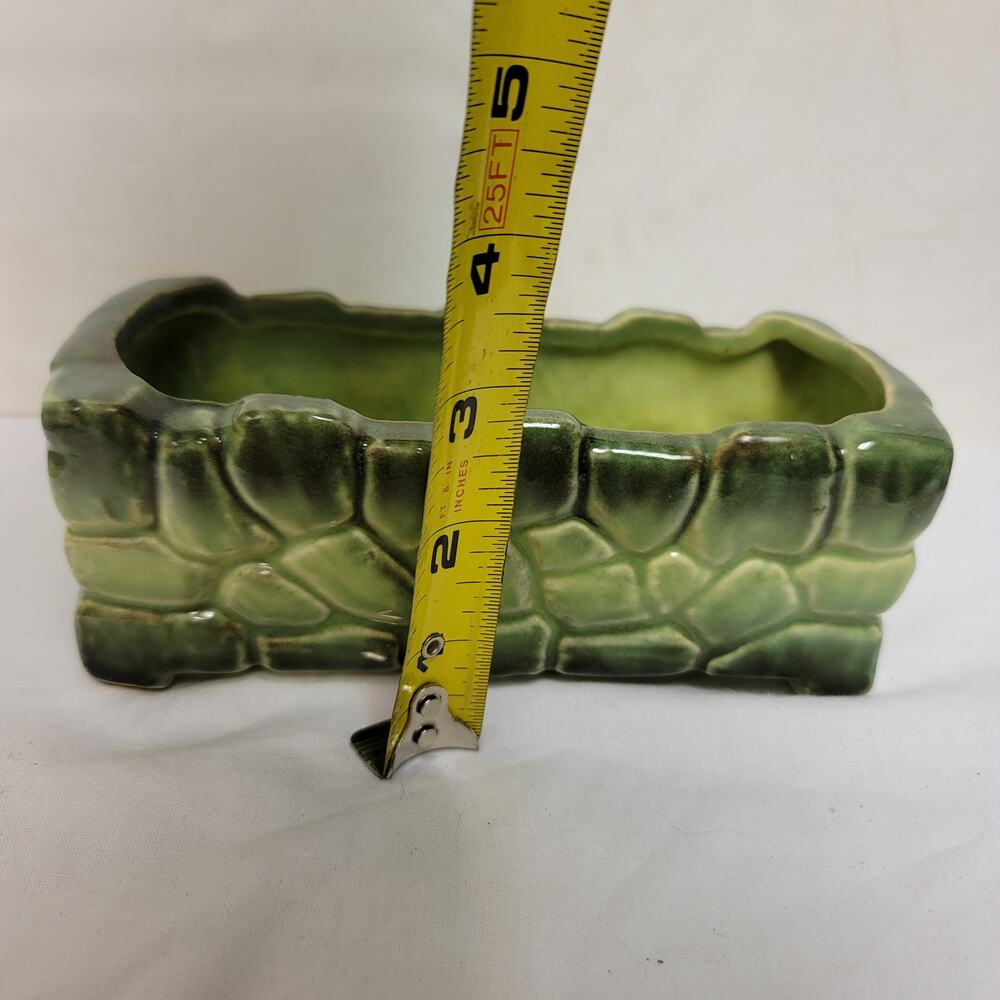 Vintage Stone embossed Oblong 7" Green planter - Picture 6 of 7